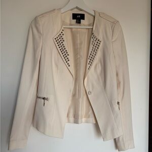 H&M Off White/Cream Studded Blazer - Size 8